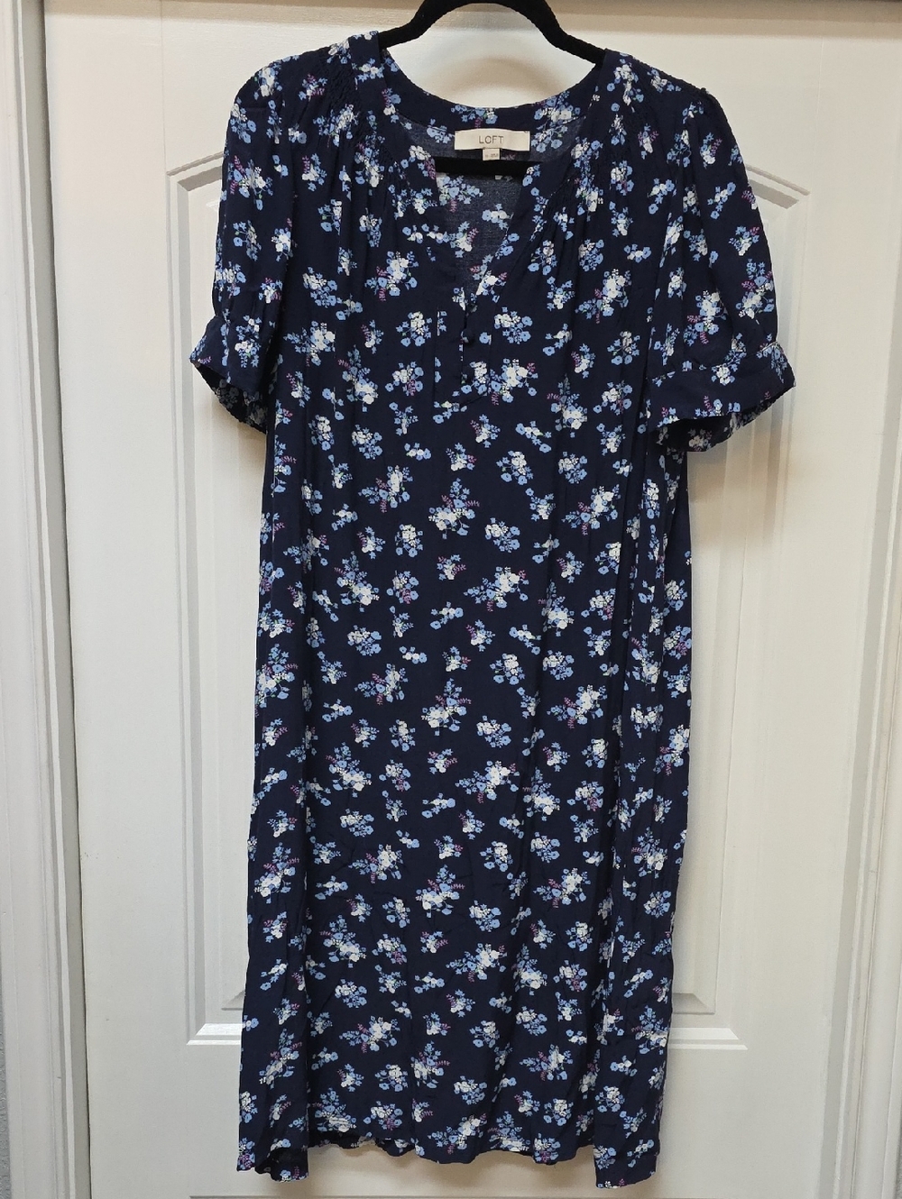 LOFT Navy Floral Midi Shift Dress - Sz 10